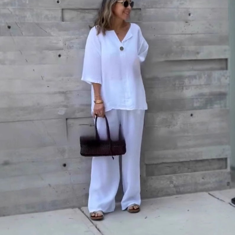Ensemble 2 pièces pour femmes, composé d'un haut et d'un pantalon amples
