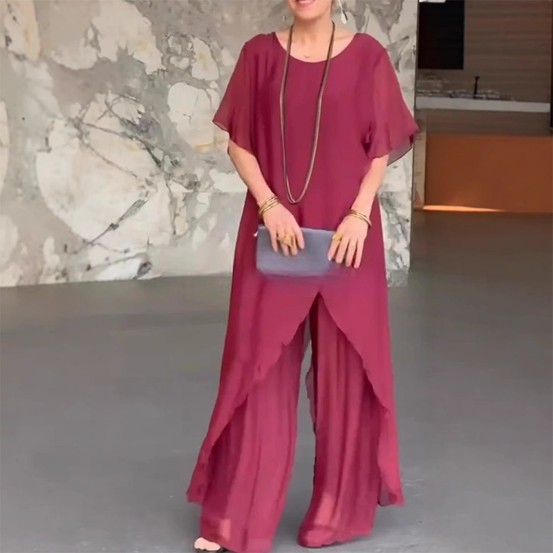 ✨️50% de réduction✨️Ensemble haut irrégulier et pantalon ample pour femme