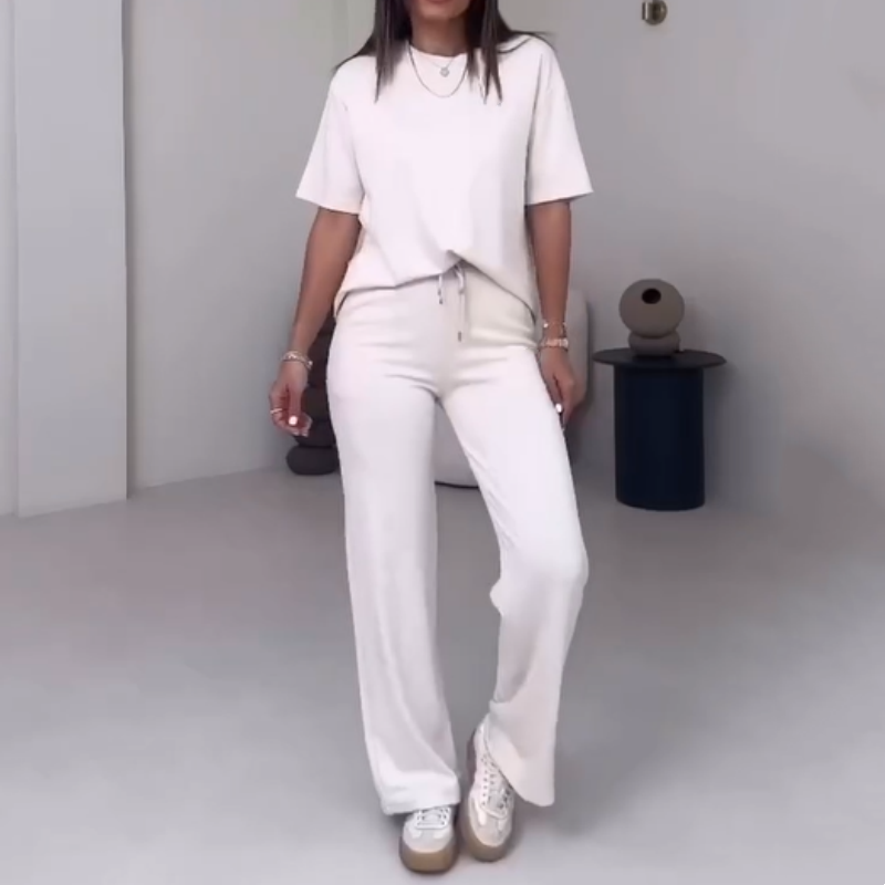 Top uni pour dames avec manches courtes & Ensemble deux pièces avec pantalon