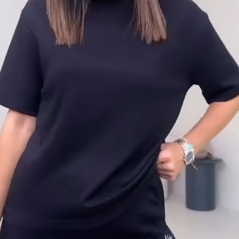 Top uni pour dames avec manches courtes & Ensemble deux pièces avec pantalon