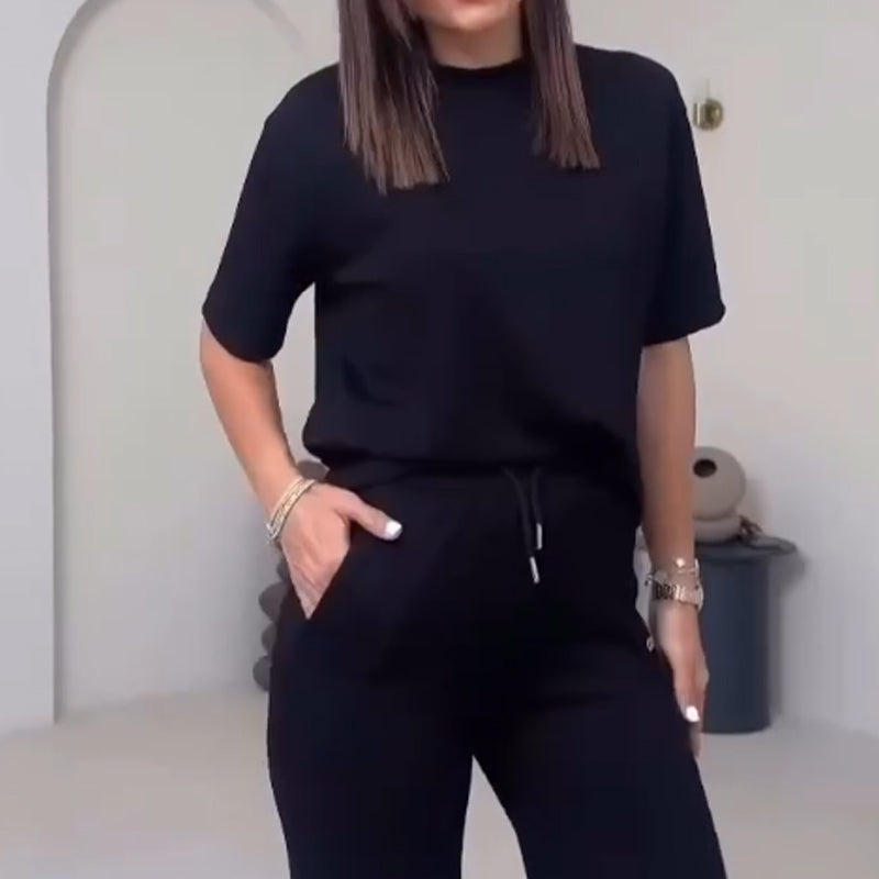 Top uni pour dames avec manches courtes & Ensemble deux pièces avec pantalon