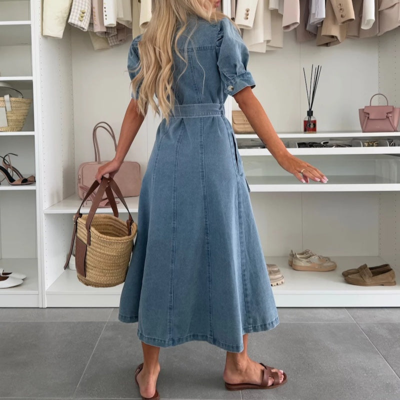 👗Robe chemise boutonnée en denim pour femme💙