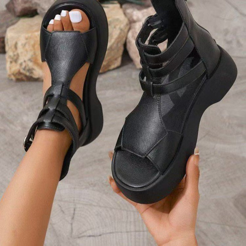 Sandales à semelles compensées en cuir pour femmes