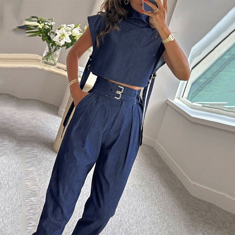 Tendances Fashion Femme Top court à col haut & Pantalon taille haute 3/4 Outfits