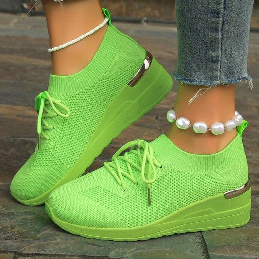 Mocassins à semelles compensées en tricot extensible et respirant pour femmes