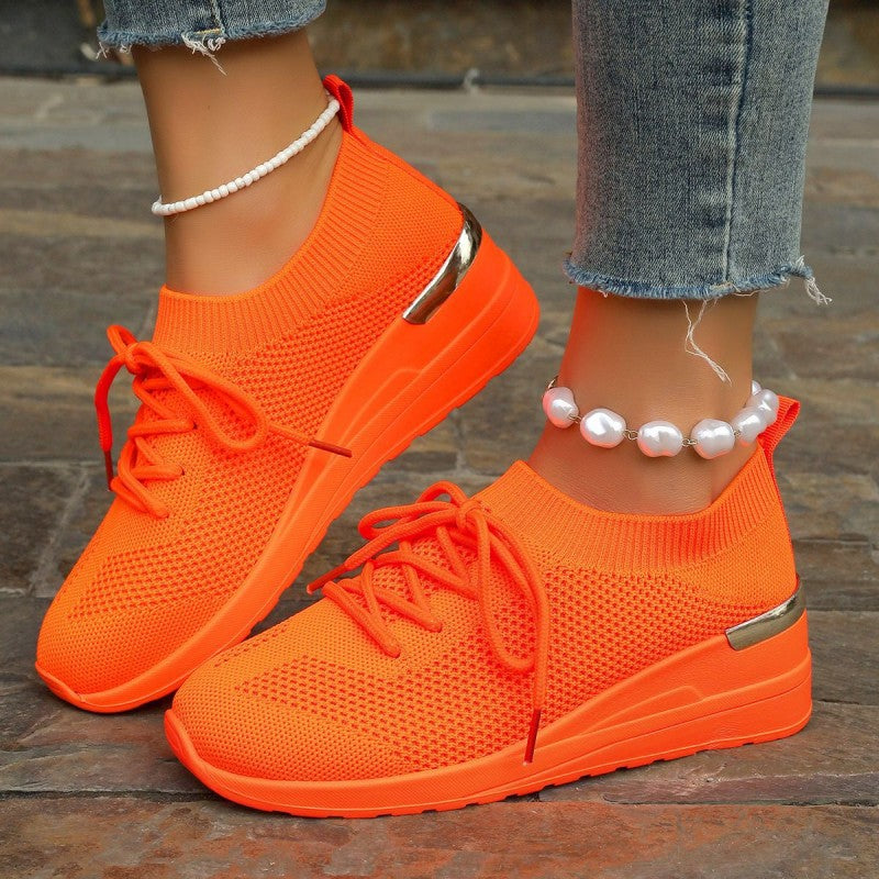 Mocassins à semelles compensées en tricot extensible et respirant pour femmes