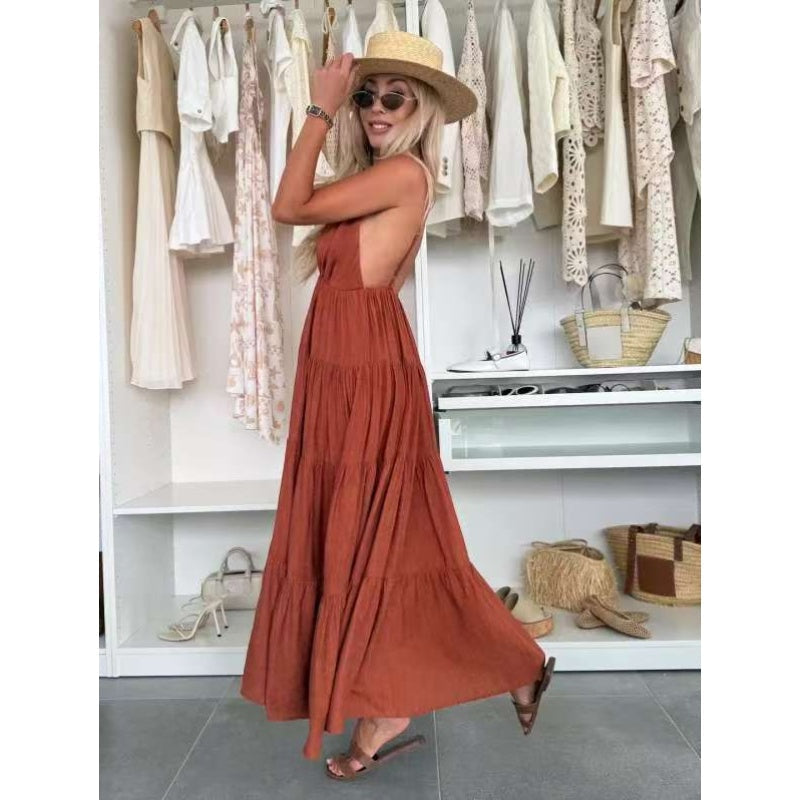 Robe maxi dos nu avec décolleté profond en V pour femme