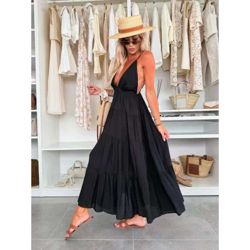 Robe maxi dos nu avec décolleté profond en V pour femme