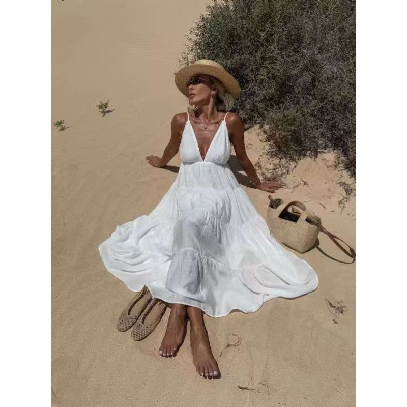 Robe maxi dos nu avec décolleté profond en V pour femme