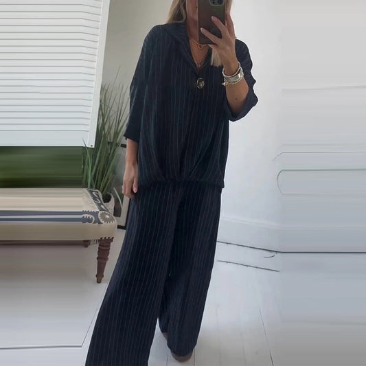 🌸Soldes d'été 50% de réduction🌸Ensemble 2 pièces - Top rayé et pantalon large pour femmes