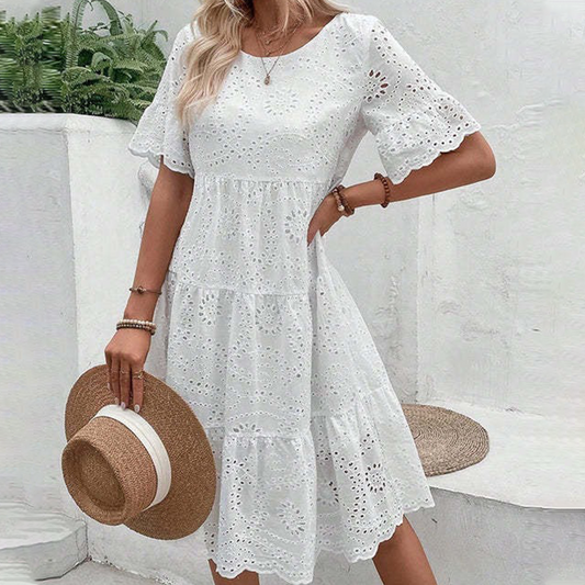 🌸Nouvelle réduction de 50 % 💖Robe pour femme à col rond, motif floral et découpes