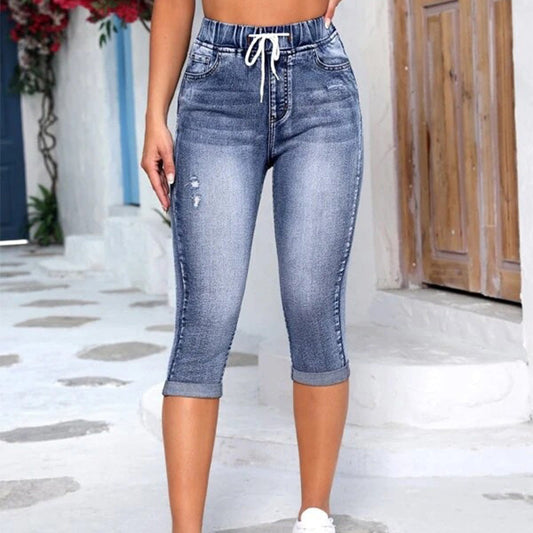 Jean à cordon de serrage à taille haute pour femmes