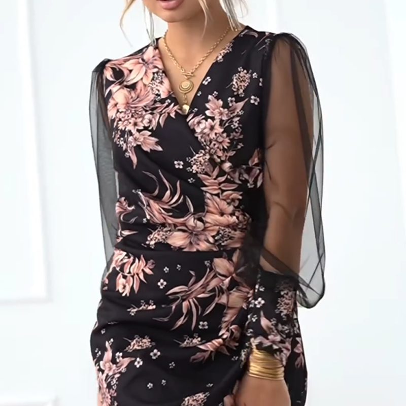 👗✨Robes à manches longues et col en V à imprimé floral pour femmes