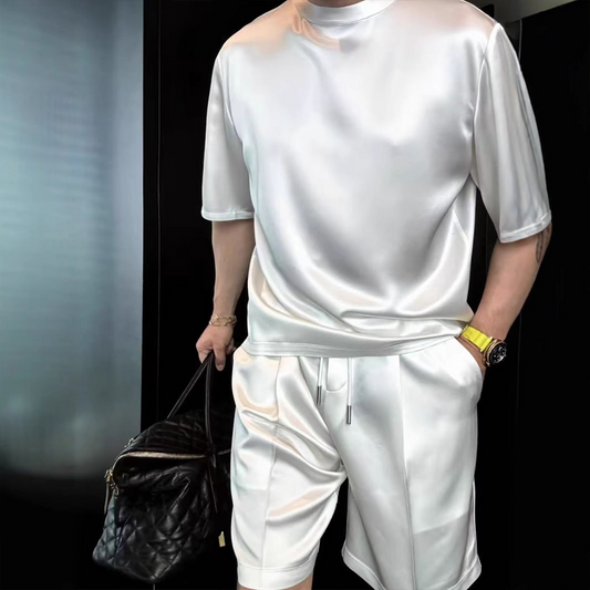 ⏳55% DE RÉDUCTION🔥Ensemble deux pièces haut et short décontractés en coton mercerisé de haute qualité pour hommes, couleur unie 【Coupe ample, convient à toutes les occasions】