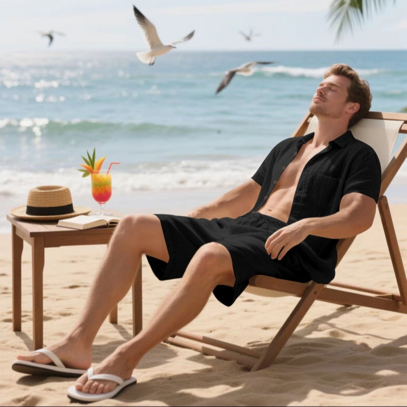 🏖️Summer Specials🌴 Ensemble de plage respirant pour homme - Manches courtes et short