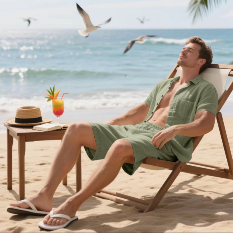 🏖️Summer Specials🌴 Ensemble de plage respirant pour homme - Manches courtes et short