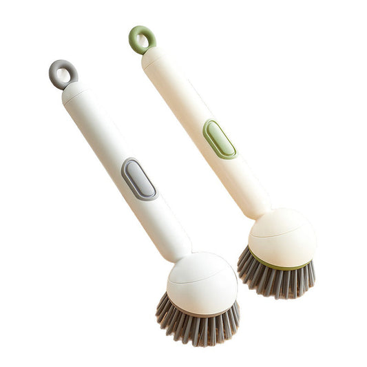 Brosse de nettoyage rotative à long manche pour vaisselle et casseroles.