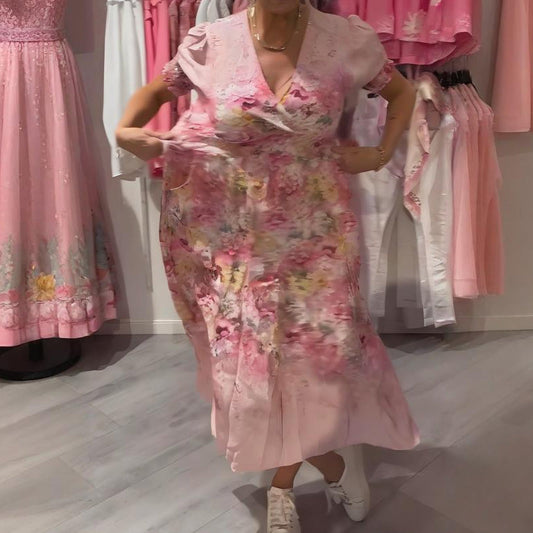 Robe longue élégante à imprimé floral et encolure en V pour femme