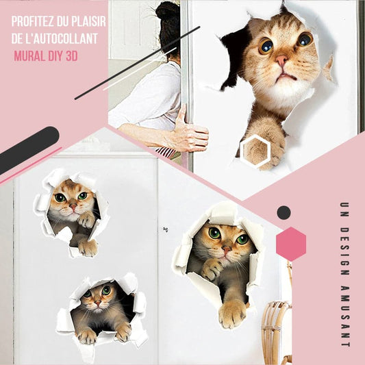Autocollants muraux 3D amovibles pour chats et chiens