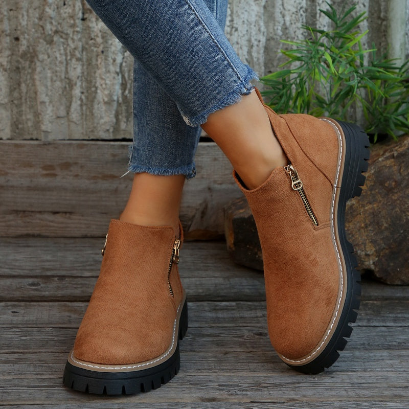 Bottines à bout rond pour femmes avec fermeture à glissière latérale