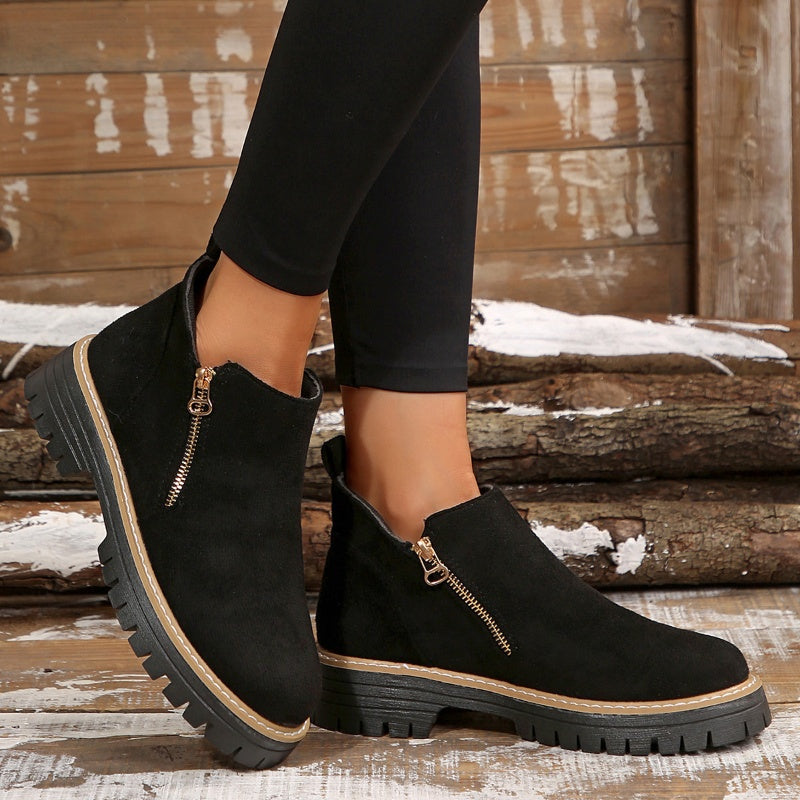 Bottines à bout rond pour femmes avec fermeture à glissière latérale