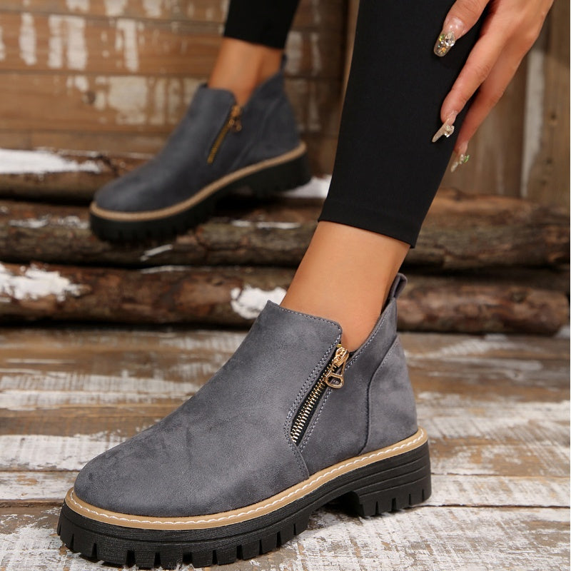 Bottines à bout rond pour femmes avec fermeture à glissière latérale