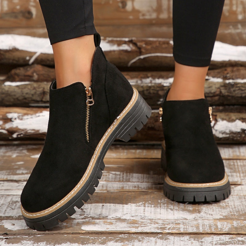 Bottines à bout rond pour femmes avec fermeture à glissière latérale