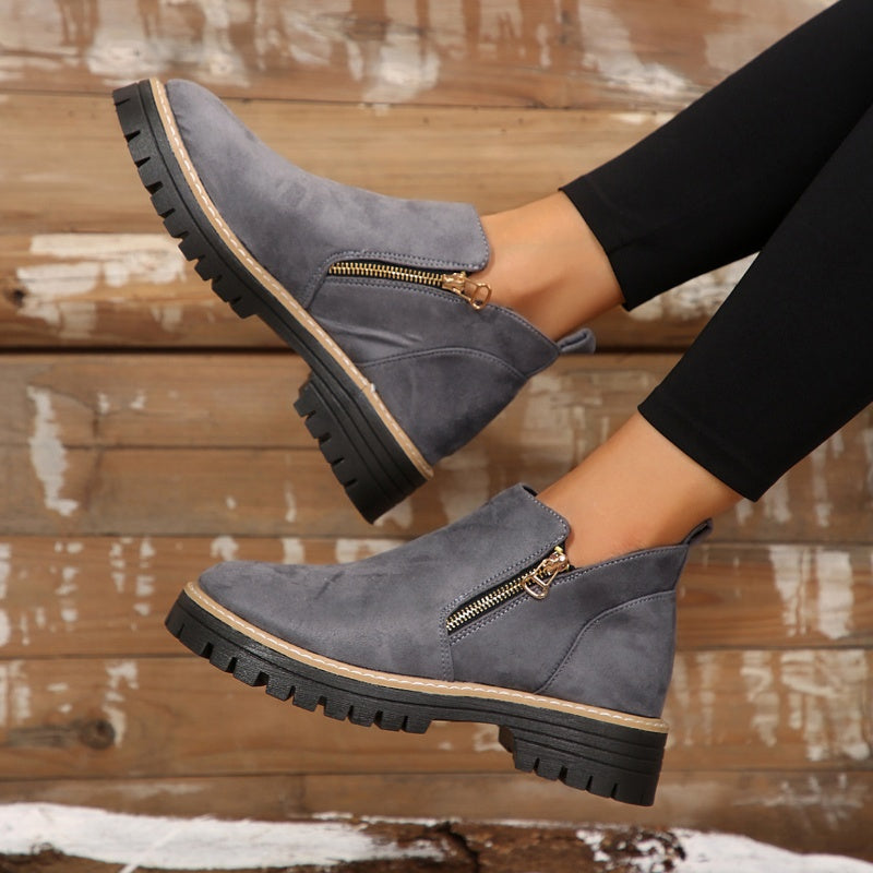 Bottines à bout rond pour femmes avec fermeture à glissière latérale
