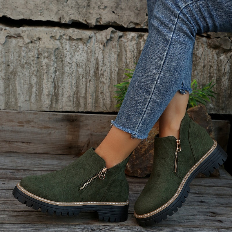 Bottines à bout rond pour femmes avec fermeture à glissière latérale