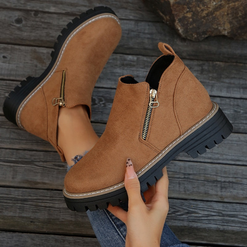 Bottines à bout rond pour femmes avec fermeture à glissière latérale