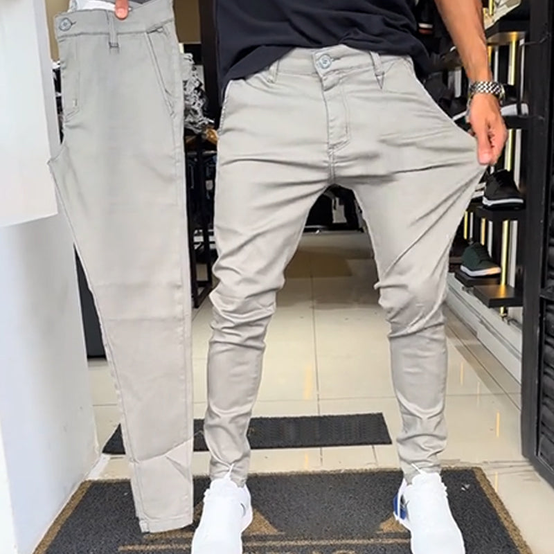 Pantalon De Costume Uni Pour Homme - Coupe Droite, 3 Boutons, Style Décontracté Et Polyvalent