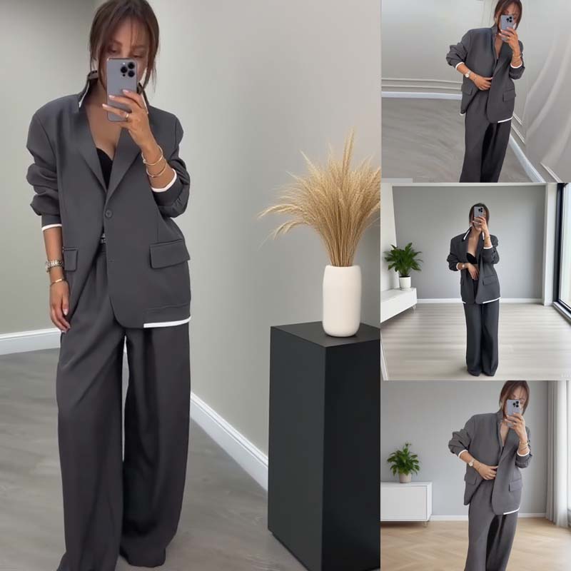 ⏰ VENTE FLASH 50 % DE RÉDUCTION 🔥 Ensemble 2 pièces pour femme comprenant un blazer à manches longues et un pantalon à jambes larges