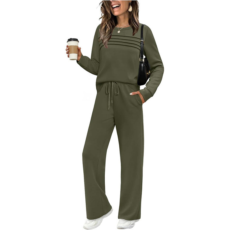 ⏳Offre spéciale à durée limitée⏰✨ Ensemble Femme Confort – Haut Ras du Cou & Pantalon à Cordon 👕👖