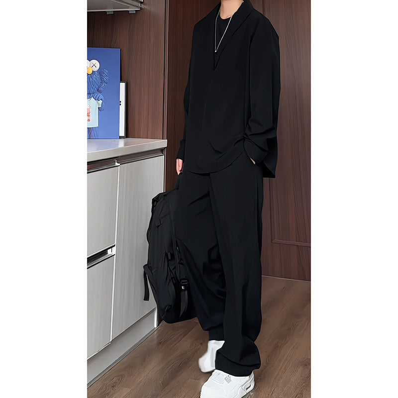 🔥Soldes 2025 50 % de réduction🔥Ensemble deux pièces faux chemise et pantalon à col en V