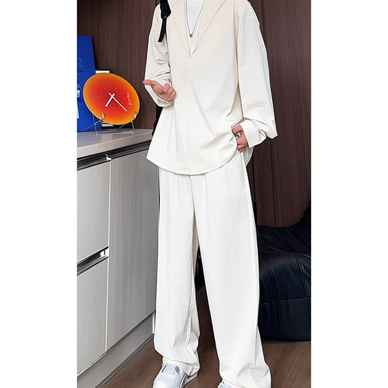 🔥Soldes 2025 50 % de réduction🔥Ensemble deux pièces faux chemise et pantalon à col en V