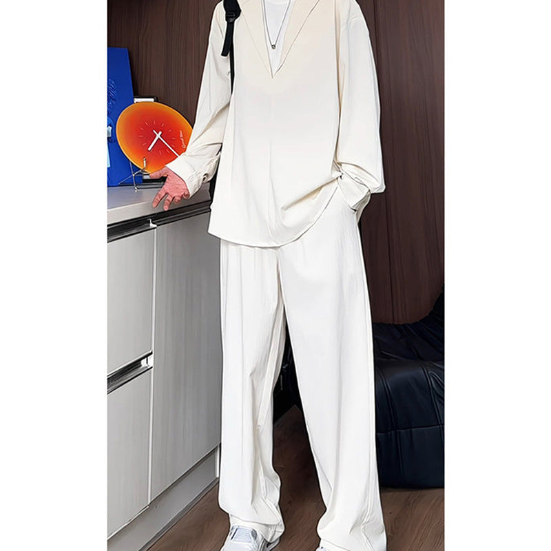 🔥Soldes 2025 50 % de réduction🔥Ensemble deux pièces faux chemise et pantalon à col en V