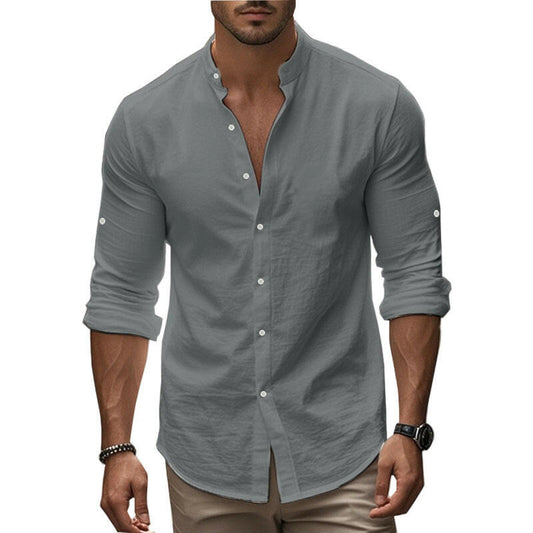 🔥Soldes exceptionnelles‼️Chemise unie décontractée à col montant pour homme