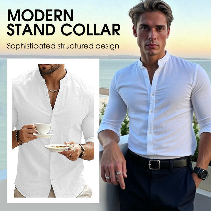 🔥Soldes exceptionnelles‼️Chemise unie décontractée à col montant pour homme
