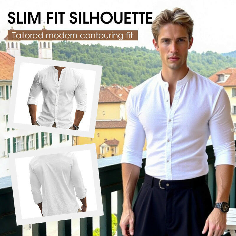 🔥Soldes exceptionnelles‼️Chemise unie décontractée à col montant pour homme