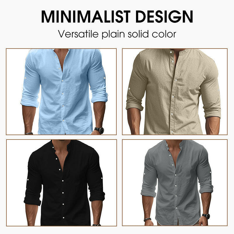 🔥Soldes exceptionnelles‼️Chemise unie décontractée à col montant pour homme