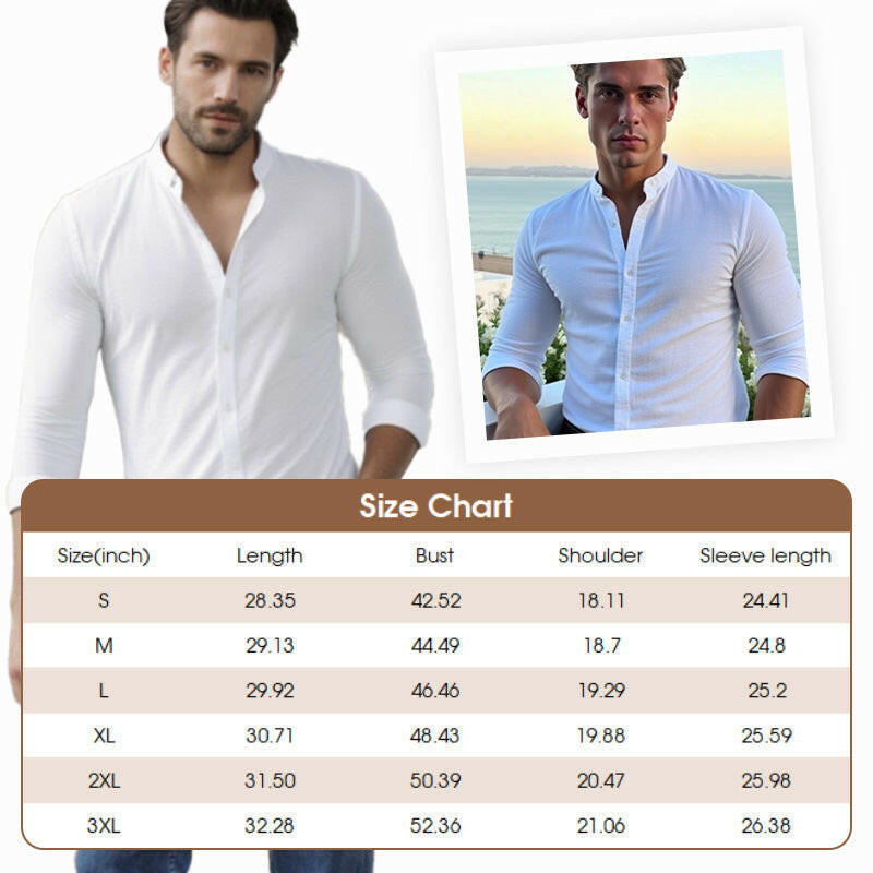🔥Soldes exceptionnelles‼️Chemise unie décontractée à col montant pour homme