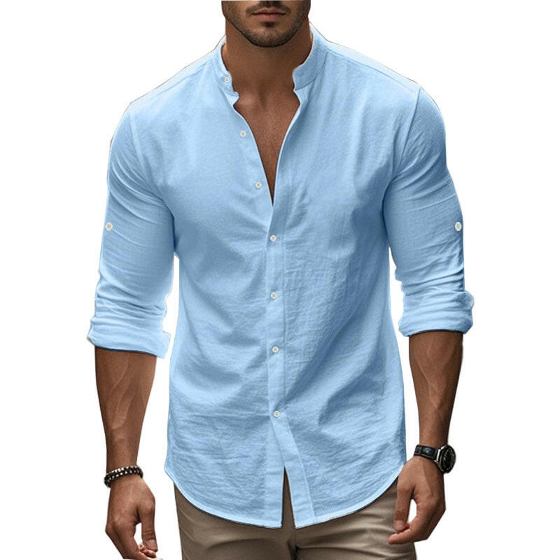 🔥Soldes exceptionnelles‼️Chemise unie décontractée à col montant pour homme