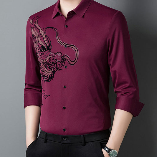 Chemise à manches longues imprimée dragon pour homme