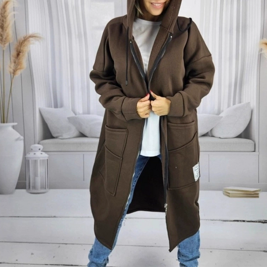 Manteau long à capuche ample pour femme