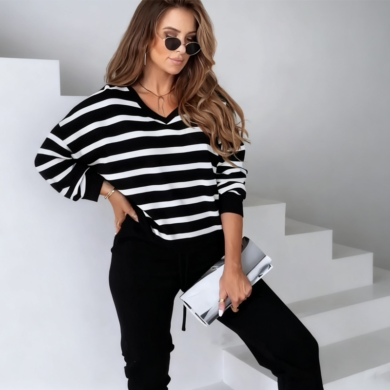 Ensemble 2 pièces pour femme composé d'un haut à col en V et d'un pantalon uni🔥Livraison gratuite