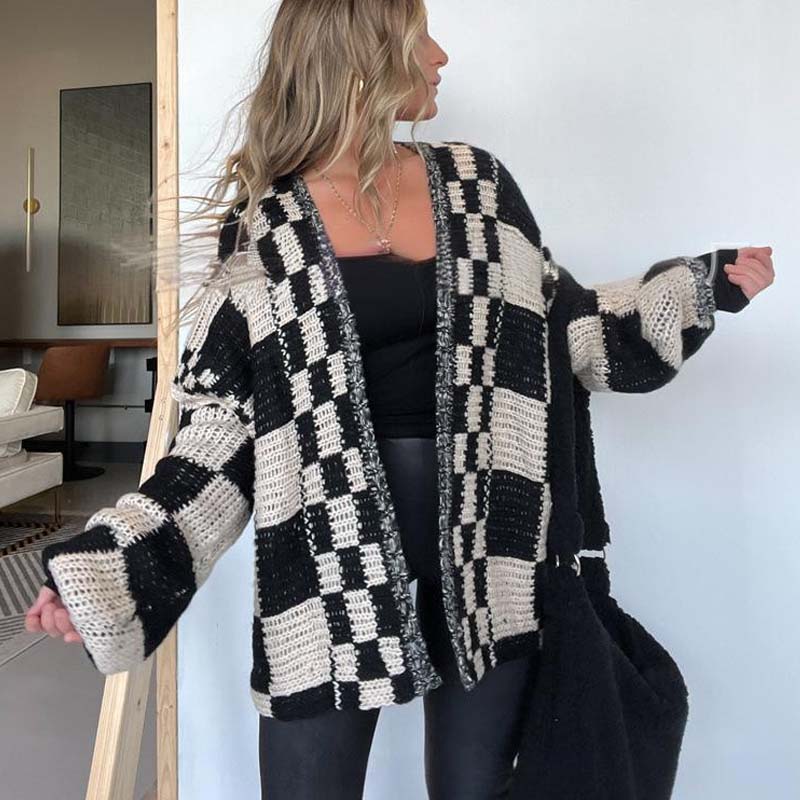 ❄️DERNIER JOUR DE PROMOTION - 50 % DE RÉDUCTION 💖 Cardigan ouvert à carreaux pour femme