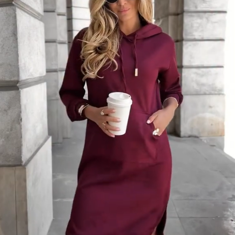 Robe-hoodie décontractée à manches longues pour femme