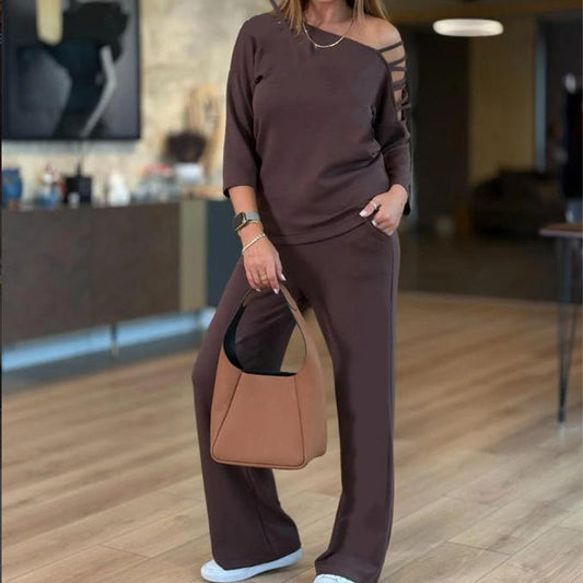 Ensemble 2 pièces décontracté à épaules dénudées pour femmes