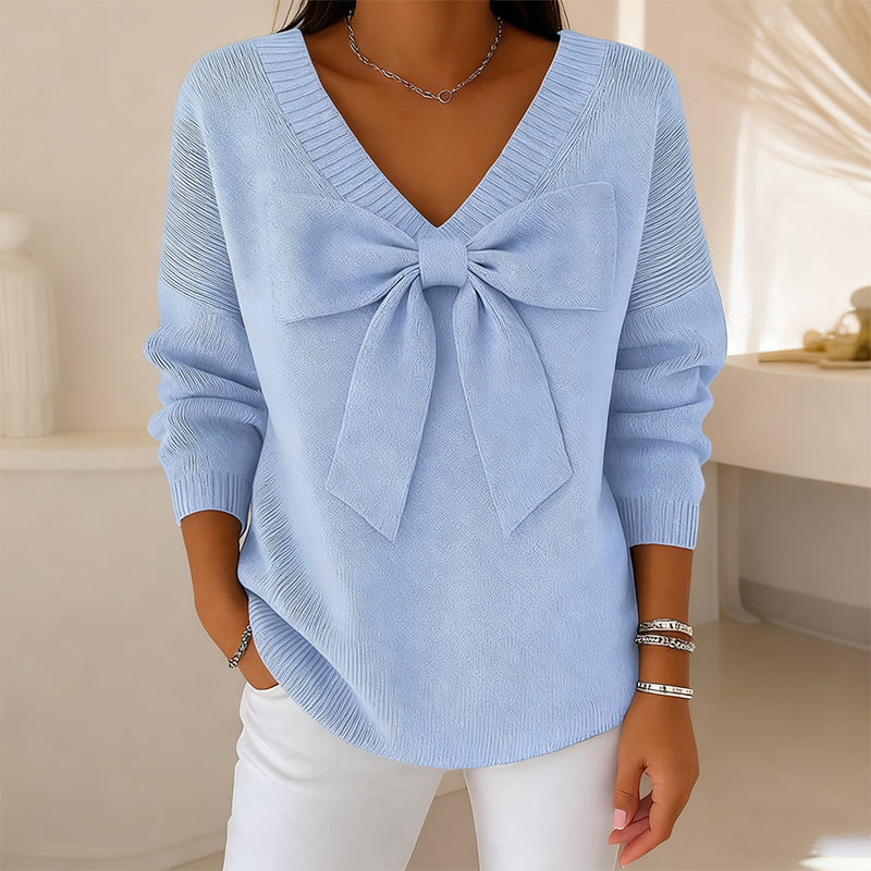 🔥Offre à durée limitée - Pull à col en V et nœud pour femme