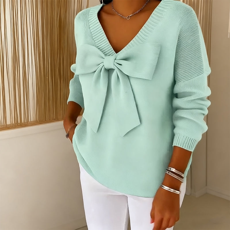 🔥Offre à durée limitée - Pull à col en V et nœud pour femme